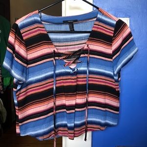Forever 21 striped crop top with lace front detail